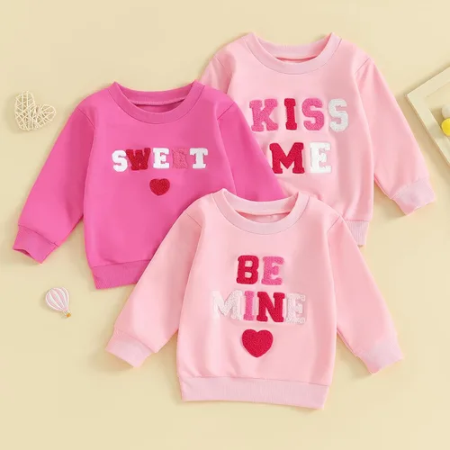 Vista 201 de Traje de San Valentín para bebé, niña, niño, traje de San Valentín, sudadera de manga larga con estampado de corazón