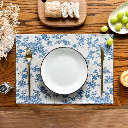 Vista 2 de Juego de 6 manteles individuales pastorales para mesa de comedor, reversibles y resistentes al calor, antideslizantes, manteles para mesa de cocina