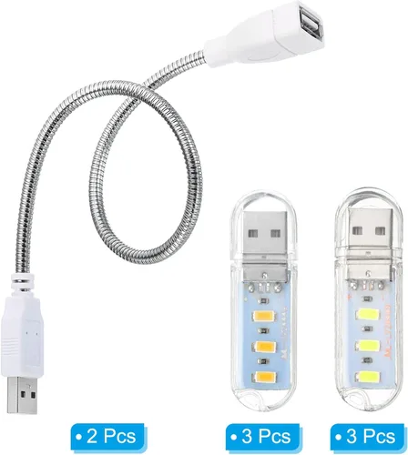 Vista 4 de PATIKIL Luces nocturnas USB, 6 piezas de 1 W, 3 cuentas de lámpara LED con 13.8 in macho a hembra, cables flexibles de cuello de cisne