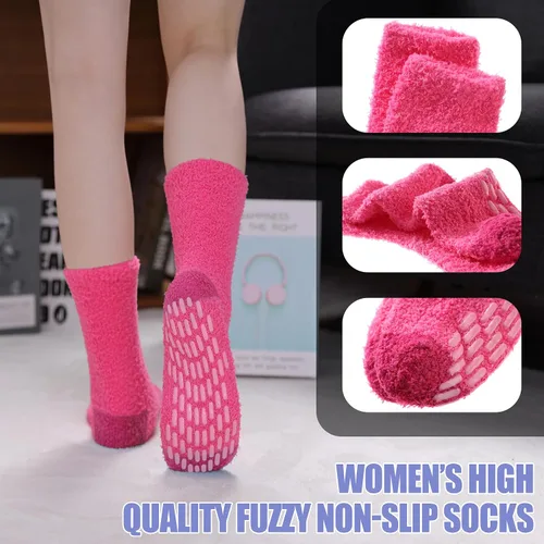 Vista 5 de TRUEHAN Calcetines antideslizantes para mujer con agarres, calcetines de hospital con empuñaduras para mujer