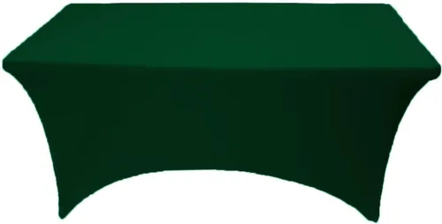 Vista 3 de Paquete de 2 manteles de elastano elásticos de elastano verde cazador de 4 pies para mesas rectangulares, eventos, bodas, banquetes y fiestas