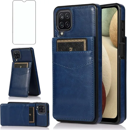 Vista 10 de Asuwish Funda de teléfono para Samsung Galaxy A12 con protector de pantalla de vidrio templado, soporte para tarjetas de crédito, soporte de piel