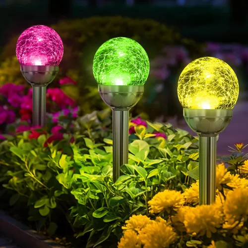 Vista 8 de Solpex - Luces solares de jardín para exteriores, paquete de 3 unidades, multicolor, cambio de color y blanco, 2 modos, bola de vidrio alimentada