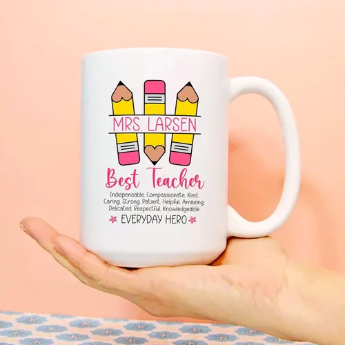 Vista 3 de Taza personalizada con nombre de maestro, taza para profesor, regalos para profesores, taza de café personalizada para profesores de estudiantes