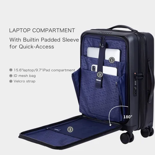 Vista 4 de Verage Greenwich EXT equipaje de mano, maleta rígida con ruedas giratorias con bolsillo frontal para viajes, aprobado por la TSA, Negro -, Recyle