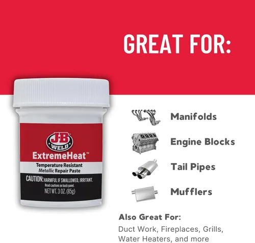 Vista 5 de J-B Weld 37901 ExtremeHeat - Pasta metálica resistente a altas temperaturas, 3 oz