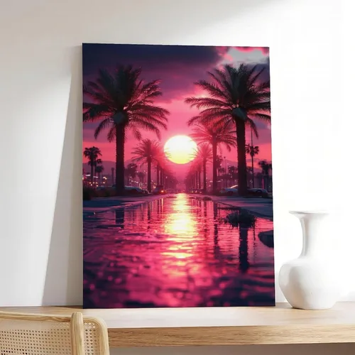 Vista 7 de Retrofuturism Vaporwave Wall Art – 80s Neon Cyber Cityscape Print – Synthwave Retro Poster for Bedroom Decor Poster Canvas Artwork Prints Rustic