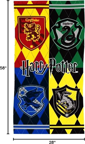 Vista 3 de Harry Potter Toalla de playa 28x58 pulgadas Hogwarts Crests Print Multicolor