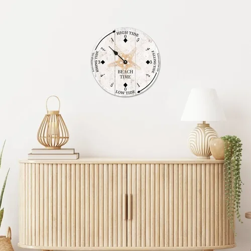 Vista 6 de Reloj de marea de madera rústica, reloj de marea con estrellas de mar, reloj de luna, silencioso, sin tictac, funciona con pilas, reloj de pared