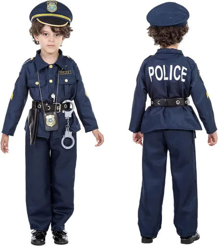 Vista 4 de Police Officer Costume for Kids, Deluxe Play Kit for Boys Girls, Halloween Role Play Costume