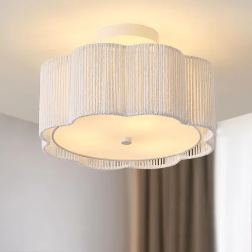 Vista 11 de Lámparas bohemias de 13.6 pulgadas de montaje empotrado, 3 luces de ratán para techo, montaje empotrado dorado para dormitorio, en forma de flor