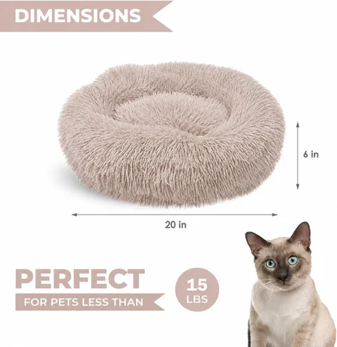 Vista 2 de Whiskers & Friends Cama para Gatos, Camas para Gatos de Interior Lavables, Cama Ortopédica Suave Esponjosa Redonda Calmante para Mascotas