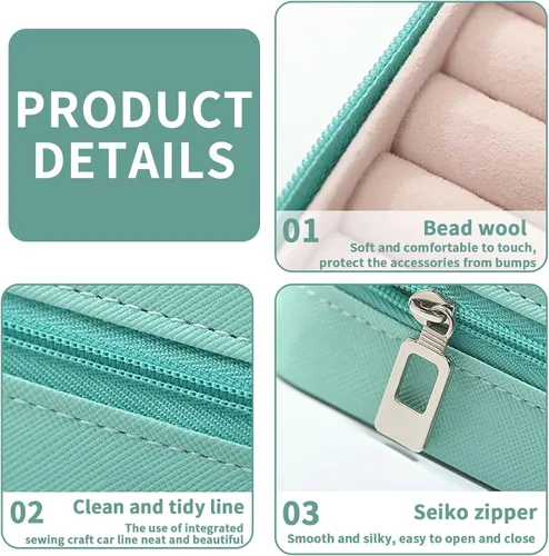 Vista 6 de CHOOAYE Joyero de viaje organizador de joyas de viaje con cremallera, artículos esenciales de viaje, pequeño joyero para mujer, joyero para anillo