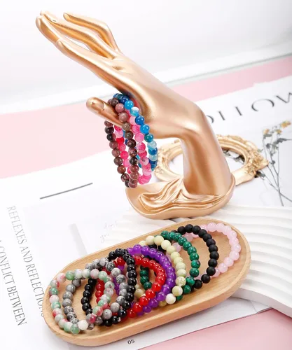 Vista 7 de BOMAIL Juego de 12 pulseras de piedras semipreciosas de 0.315 pulgadas (0.315 in), pulseras elásticas de cristal curativo para mujeres y hombres