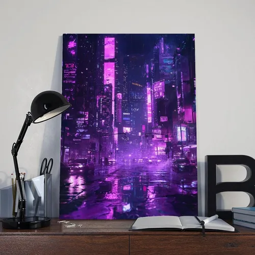 Vista 8 de XAHOR Póster de pared futurista retro neón – Lienzo de paisaje nocturno Cyberpunk – Impresión de arte digital para el hogar moderno, póster