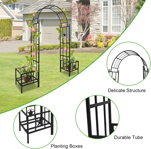 Vista 5 de Arco de metal para jardín al aire libre, 7 pies 5 pulgadas de alto x 6 pies 7 pulgadas de ancho, enrejado de arco de jardín para plantas trepadoras