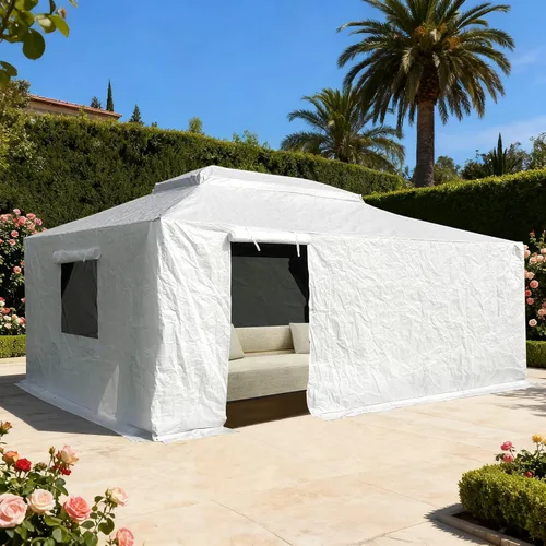 Vista 22 de Domi 2,44 m x 2,44 m Funda Universal de Invierno para Cenadores con Techo Rígido, Cubierta Exterior Impermeable con Paredes Laterales y Ventanas