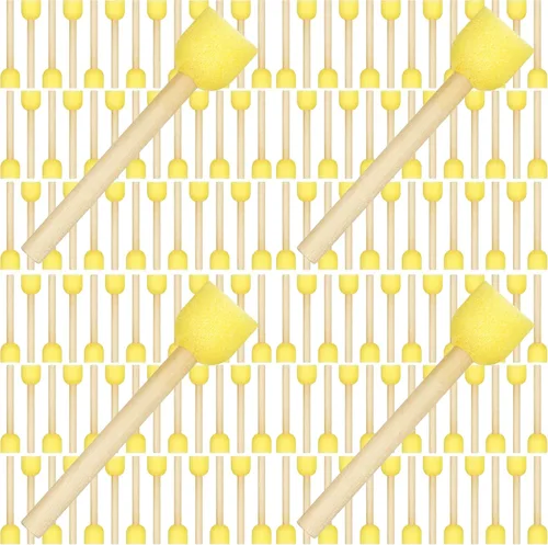 Vista 8 de Outus Juego de 40 brochas redondas de espuma de esponja para pintar con mango de madera, plantilla de espuma, herramientas de pintura para pintar