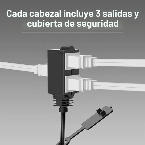 Vista 3 de Regleta de alimentación de cable de extensión doble, cable de 12 pies, 6 Negro