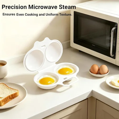 Vista 2 de Cocedor rápido de huevos para microondas, sin aceite, 2 unidades Blanco
