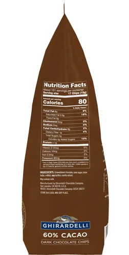 Vista 2 de Ghirardelli Pepitas de chocolate 60% cacao, bolsa de 5 libras con cuchara barista con sello Ghirardelli