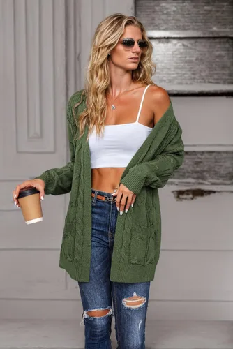 Vista 2 de Zeagoo Cárdigan para mujer 2023 para otoño e invierno con frente abierto, abrigo de manga larga, suelto, tejido de punto trenzado con bolsillos