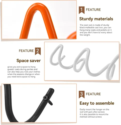 Vista 6 de Perchero de Pared con Montaje en Pared, Ganchos de Pared Creativos con Capacidad de 20KG, Fácil Instalación, Ganchos Multiusos para Abrigo, Negro