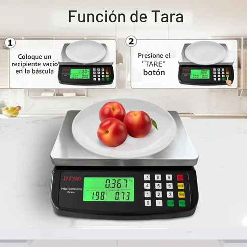 Vista 6 de Gran báscula digital de cocina 40kg/88lb de acero inoxidable, báscula de precios y conteo, báscula para delicatessen con pantalla LCD para hornear