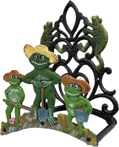 Vista 10 de Soporte para manguera de jardín de hierro fundido resistente para manguera de agua, montaje en pared exterior, estante decorativo de metal sólido