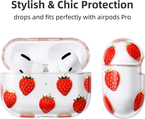 Vista 2 de AKABEILA Funda compatible con Apple Airpods Pro para mujer, transparente con diseños, policarbonato duro, a prueba de golpes [LED frontal visible]