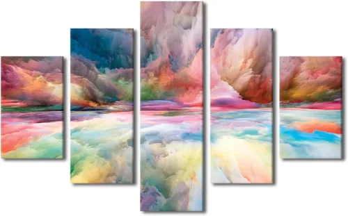 Vista 40 de Pintura en lienzo colorida para sala de estar, 5 paneles, impresiones abstractas sobre lienzo, arte de pared para sala de estar, dormitorio