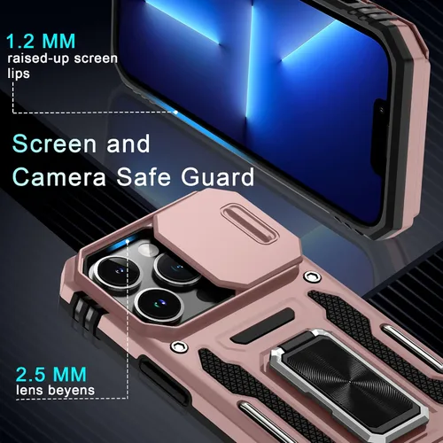 Vista 363 de DEERLAMN Funda para iPhone Xs Max con funda deslizante para cámara + protector de pantalla, soporte giratorio de anillo de grado militar a prueba