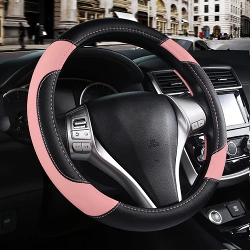 Vista 11 de Funda de cuero para volante de auto, protector antideslizante para volante de auto de cuero de microfibra transpirable, ajuste universal