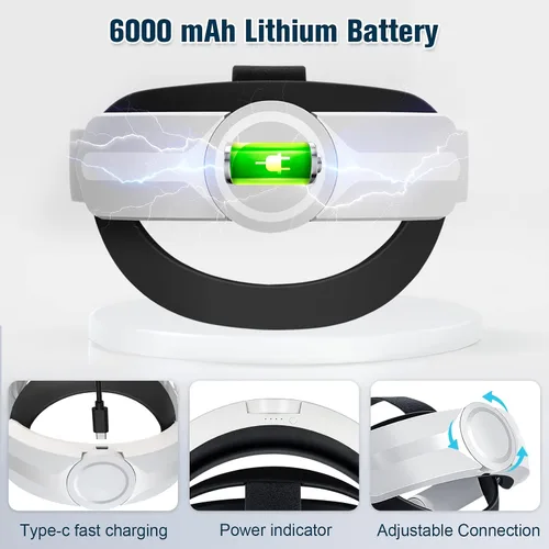Vista 3 de NEWENMO - Correa de élite integrada de 6000 mAh con batería para Oculus Quest 2, correa de cabeza mejorada con paquete de batería Quest 2, comodidad