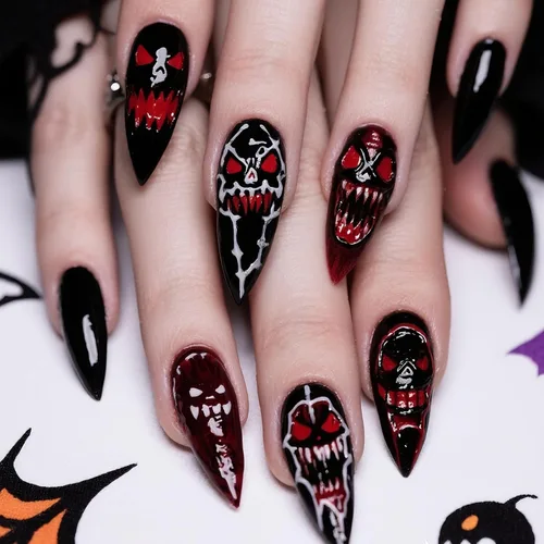 Vista 37 de Paquete de 6 144 uñas acrílicas de Halloween a presión, uñas postizas reutilizables de cobertura completa, uñas postizas adhesivas con pegamento