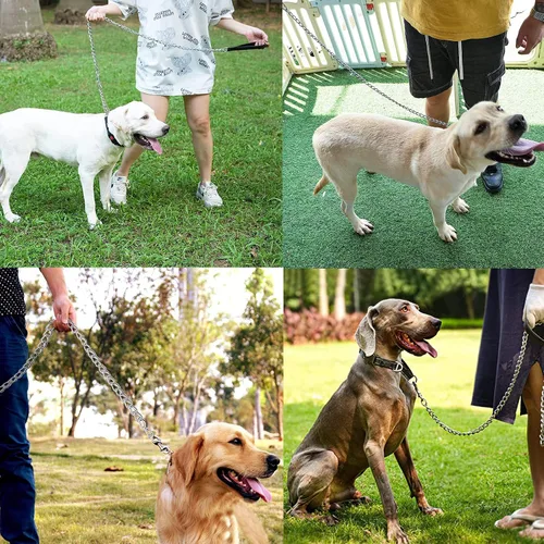 Vista 6 de Correa de metal resistente para perros, cadena de correa para mascotas a prueba de mordidas de 4 pies con mango acolchado suave para perros grandes
