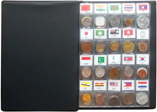 Vista 2 de Kit de iniciación para colección de monedas, 120 países, 100% original original/moneda del mundo con álbum de recolección de cuero etiquetado por