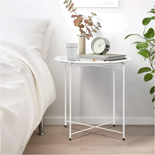 Vista 8 de Mesa Auxiliar Metal Small Side Table Round Storage Sofa End Table with Detachable Tray for Living Room Bedroom 47x50cm Sofa