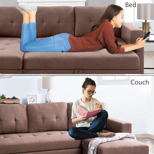 Vista 4 de Naomi Home Transforma Cualquier Espacio: Sofá Seccional Reclinable con Sofá Cama Convertible y Chaise Acogedora. Encuentra Comodidad Tranquila