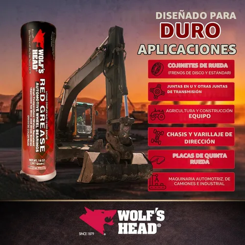 Vista 5 de Wolf's Head Red Grease NLGI #2 (836-88301-91) Tubo de 14 onzas, paquete de 10 Fabricado en Estados Unidos
