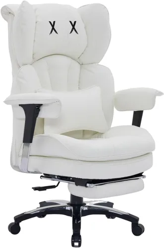 Vista 8 de Efomao Silla de oficina blanca grande y alta con reposapiés, silla ergonómica de respaldo alto para computadora con reposabrazos ajustables, asiento
