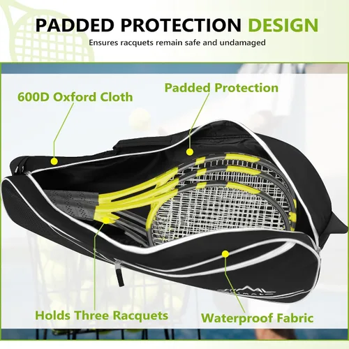 Vista 6 de Bolsa de Tenis Himal para 3 Raquetas con Almohadilla Protectora, Bolsa de Raqueta de Tenis para Hombres y Mujeres, Entusiastas del Deporte de Todas