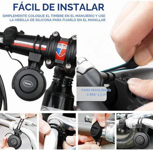 Vista 5 de Bocina eléctrica para bicicleta, mini timbre de bicicleta de 100 dB con 4 modos de sonido, recargable por USB e impermeable, ideal para bicicletas