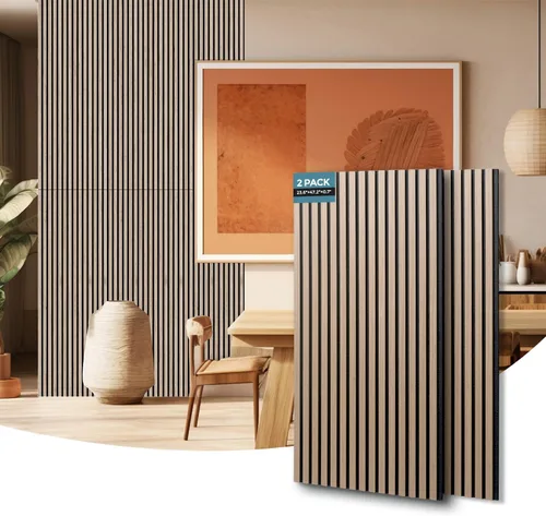 Vista 12 de AKUMAX - Paneles de pared acústicos de listones de madera, 2 unidades de 24 x 48 pulgadas cada uno, 15.5 pies cuadrados, paneles de pared de Roble