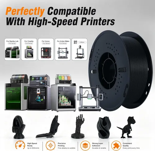 Vista 5 de Kingroon Paquete de filamento PLA de alta velocidad para impresora 3D de 1.75 mm, filamento rápido para impresora 3D para impresión hiper rápida