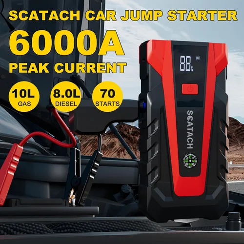 Vista 2 de Scatach Jump Starter, 6000A batería Jumper Starter Portable 12V Jump Box CORAL ROJO