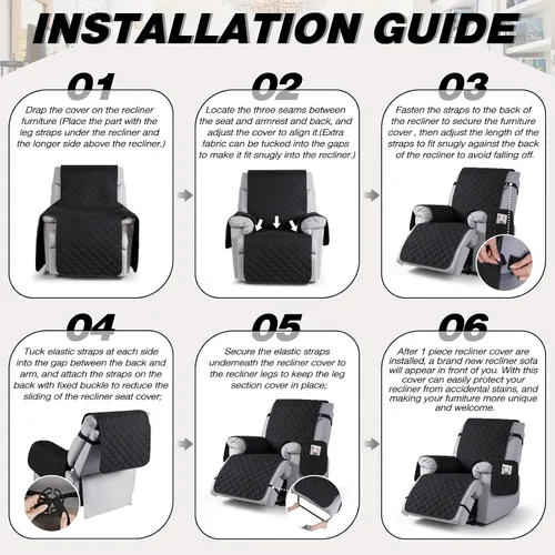 Vista 6 de TAOCOCO Fundas reclinables 100% impermeables, con correas para las piernas, funda de sofá reclinable reversible para silla reclinable, protector