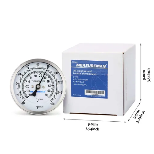 Vista 7 de MEASUREMAN Olla Completamente de Acero Inoxidable, Hervidor, Termómetro de Dial Bimetálico para Elaboración, Dial de 3 Pulgadas, Vástago de 2-1/2