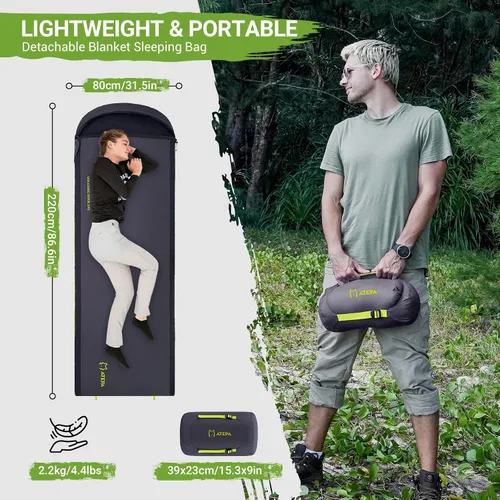 Vista 6 de ATEPA Duck Down Sleeping Bag/Blanket for Backpacking, Ultralight Lightweight Rectangular Warm Weather Summer Compact Waterproof Portable Sleeping