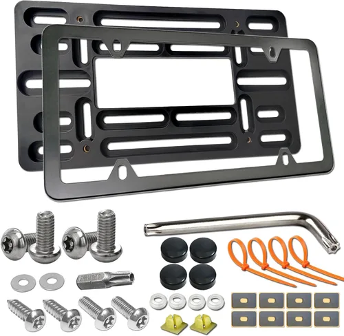 Vista 10 de Marco de soporte para matrícula trasera Aootf - Compatible con BMW Serie 1 a 6, soporte para etiqueta con tuercas de expansión enchufables y marco